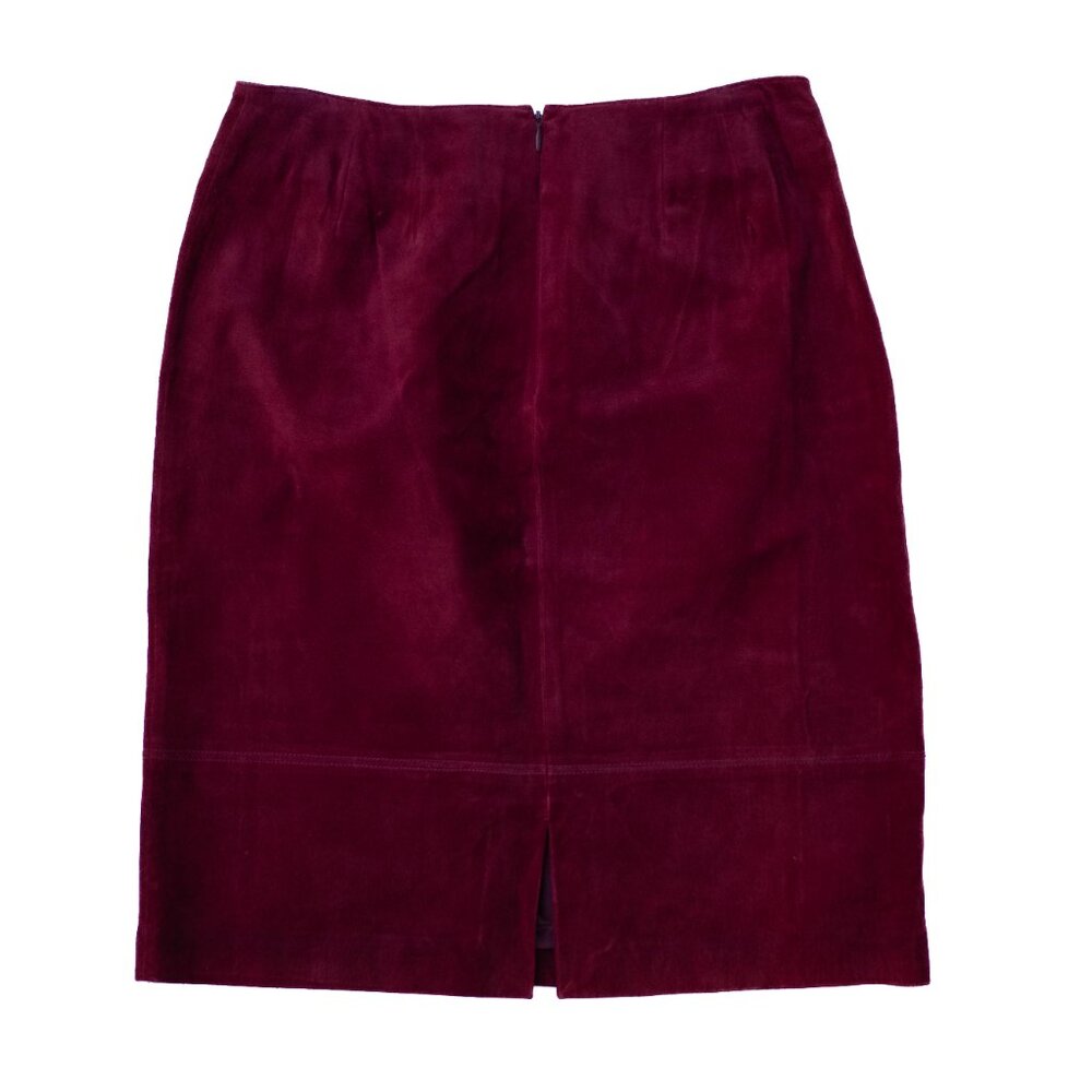 Genuine Burgundy Suede Leather Mini Skirt Lord & Taylor Size 4 Y2K Goth Witchy - Picture 2 of 5